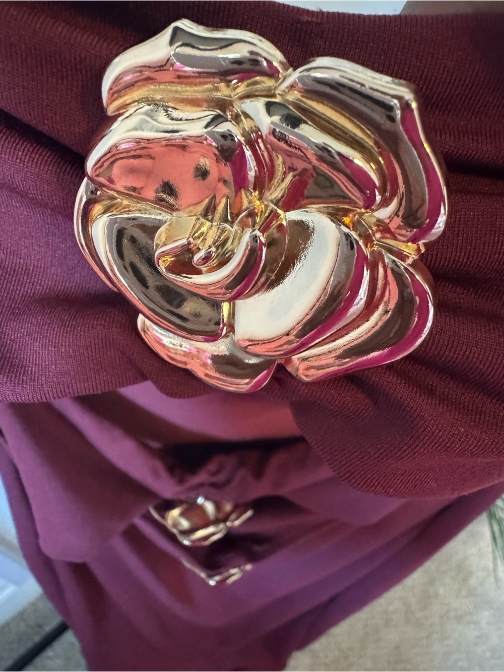 Strapless Cutout Maxi Dress with Gold Floral Accents - Burgundy Size Small - Picture 5 of 5